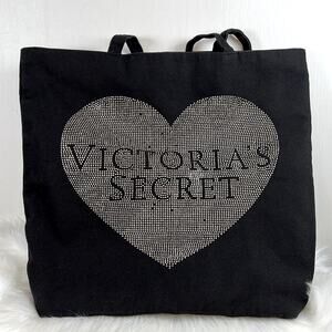 Victoria's Secret Black Studded Heart Logo Toto Bag